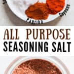all purpose seasoned salt in glass jar with text
