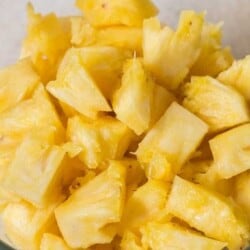 chunks of cut pineapple in bowl