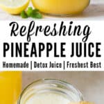 light and refreshing juice of a pineapple in two jars with text