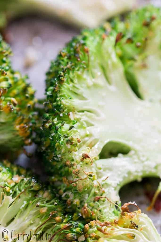 spicy broccoli roasted in oven with garlic Parmesan