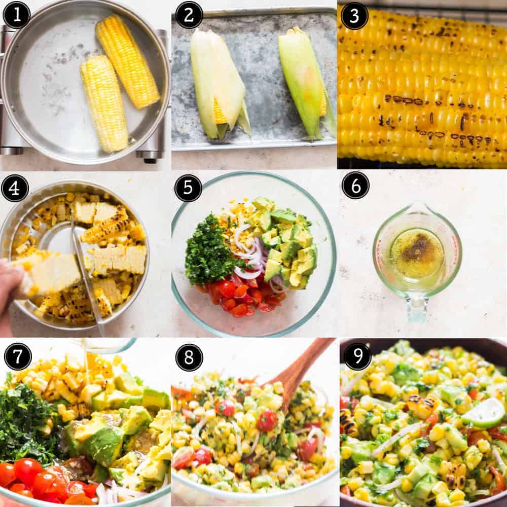 step by step pictorial of corn avocado salad