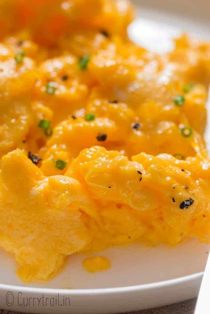 fluffy egg scramble in white plate