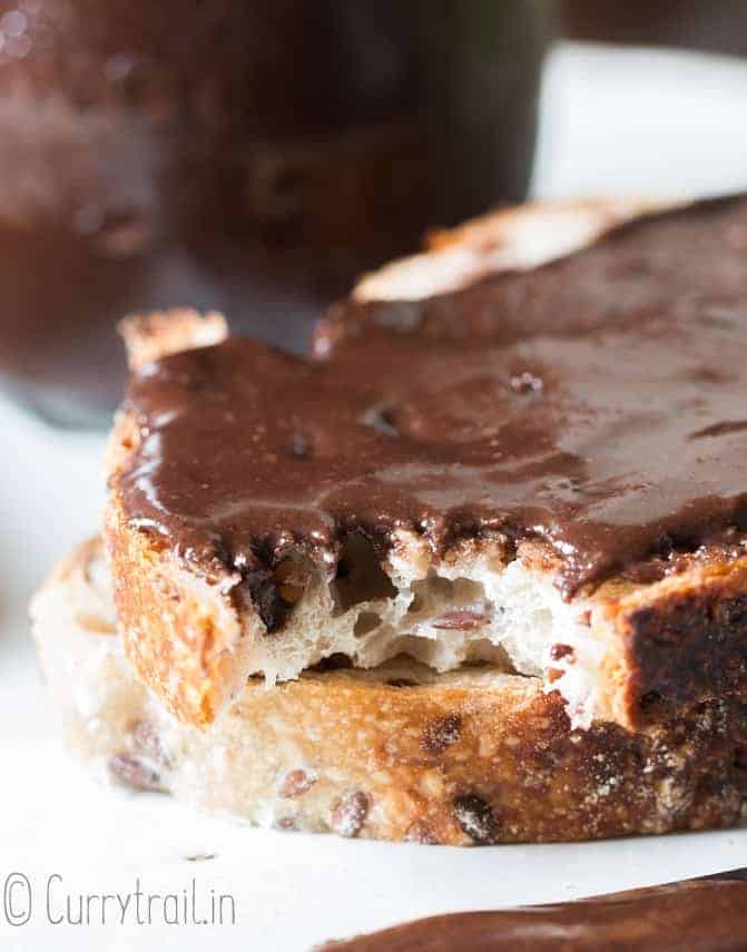 Nutella spread on bread slice