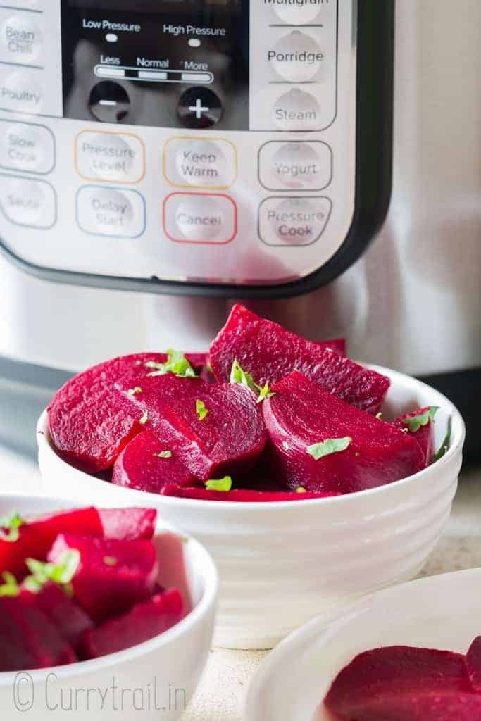 cut soft beetroots cooked in instant pot
