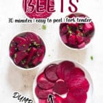 soft tender instant pot beets served in white bowls with text