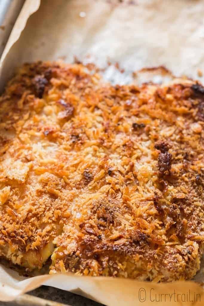 baked fish fillet on baking tray