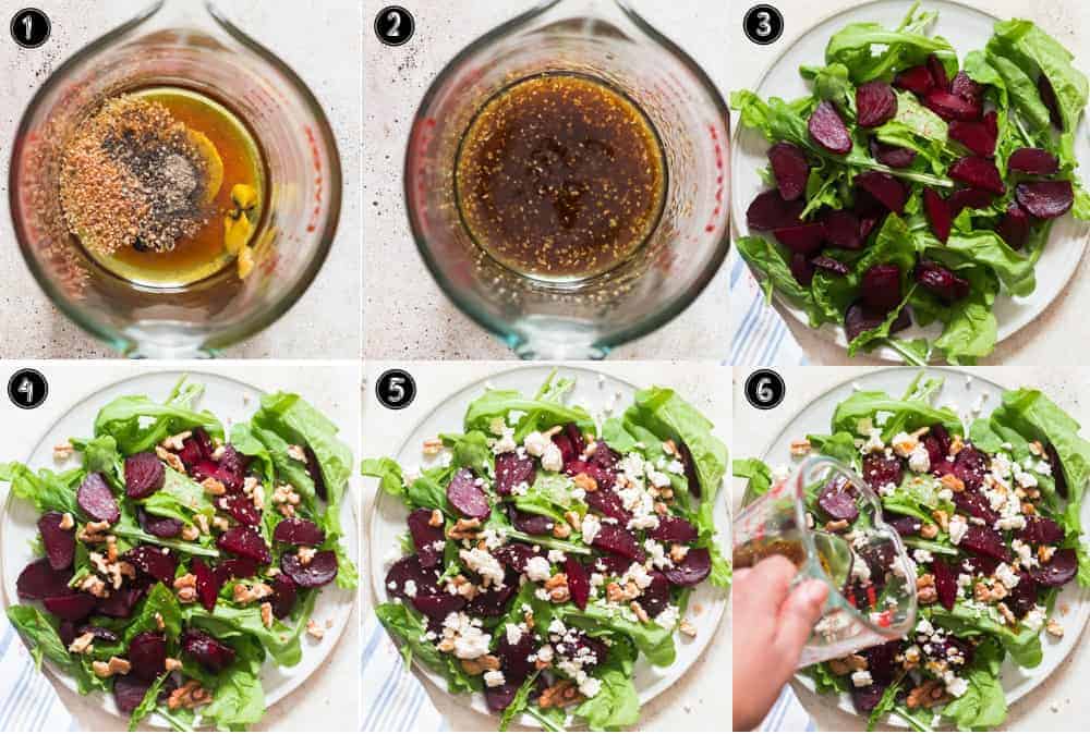 step by step pictorial collage of beet and feta cheese salad