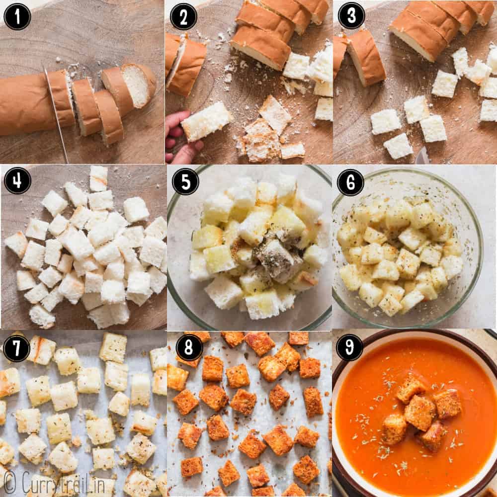 step by step pictorial instructions of how to make homemade croutons 