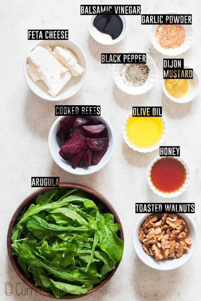 Ingredients for beet and feta cheese salad