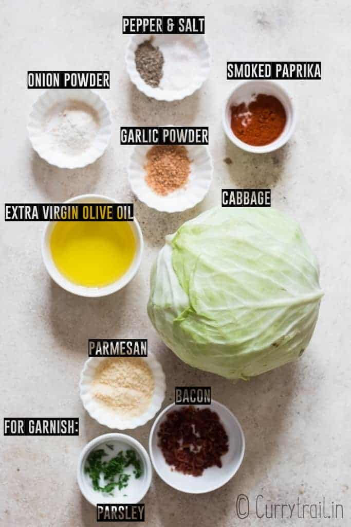 all ingredients for cabbage steaks.