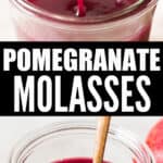 pomegranate molasses in glass jar with text