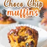 pumpkin chocolate chip muffins with text overlay