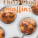 pumpkin chocolate chip muffins with text overlay