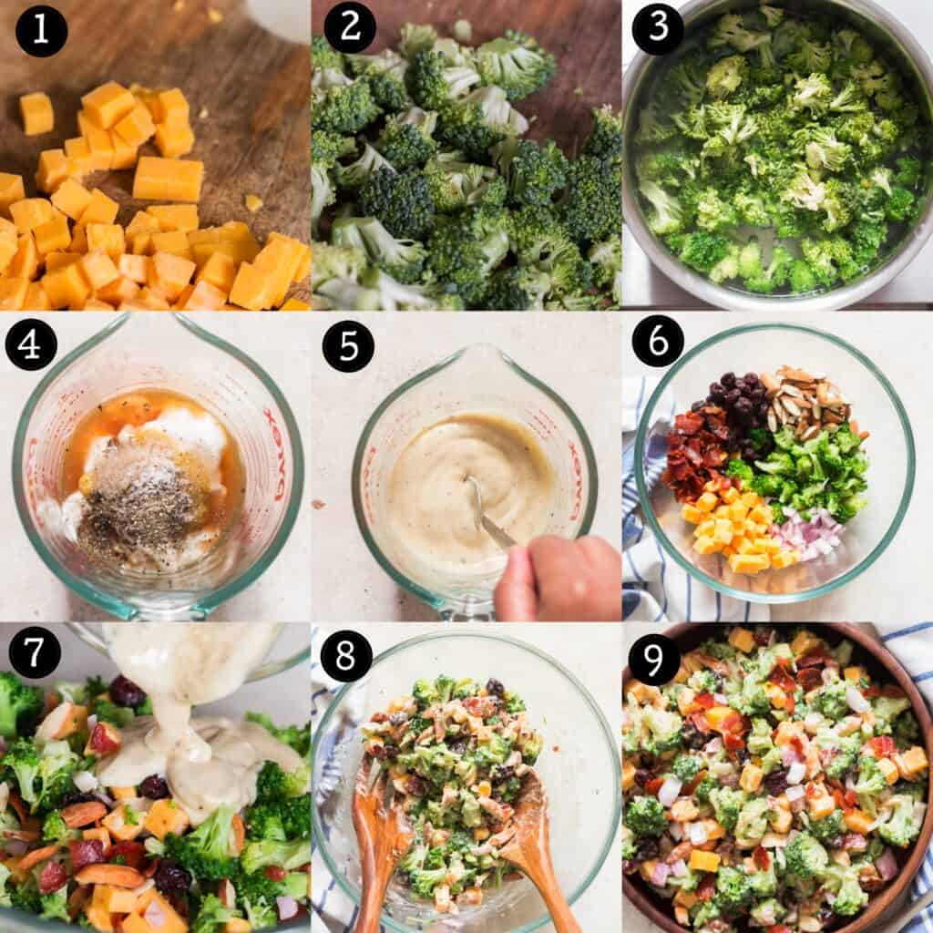 step by step pictorial instructions for broccoli salad recipe