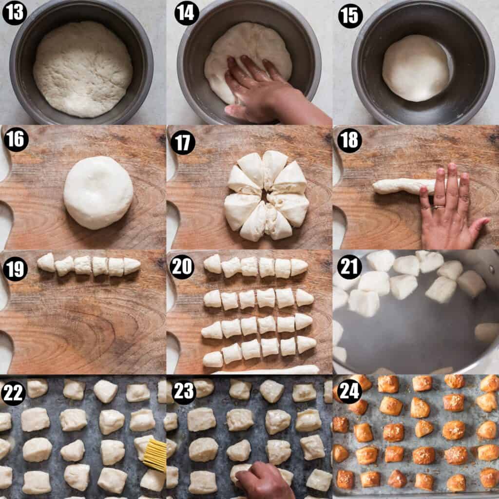 step by step photo collage of pretzel bites recipe