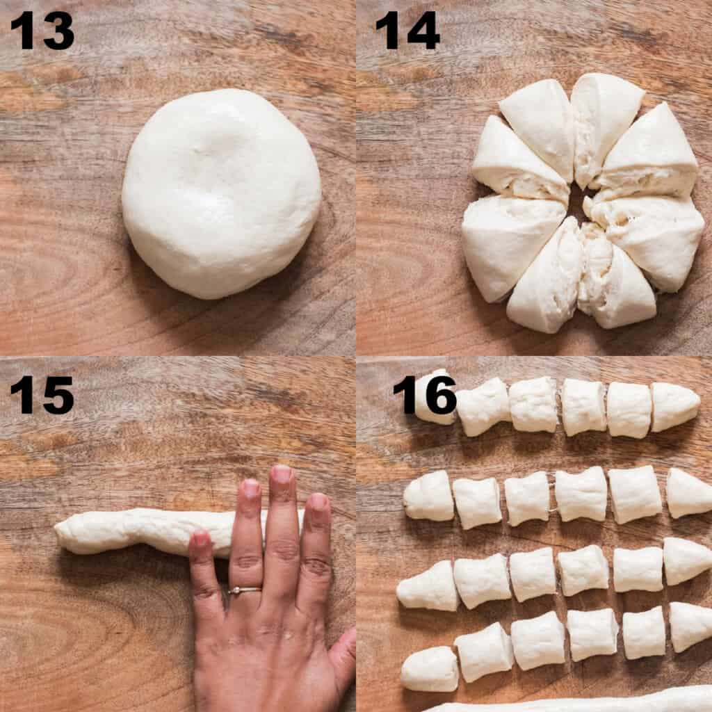 Step-by-step picture collage of shaping bite-sized pretzels.