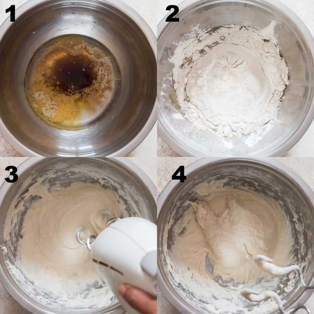 Step-by-step picture of making pretzel dough.