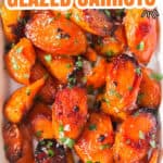 honey glazed carrots served in white ceramic bowl with text