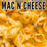 pot with creamy mac and cheese made using butternut squash with text