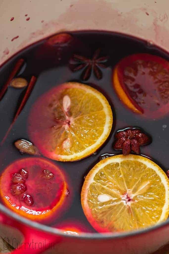 German mulled wine cooked on the stove top in a pot