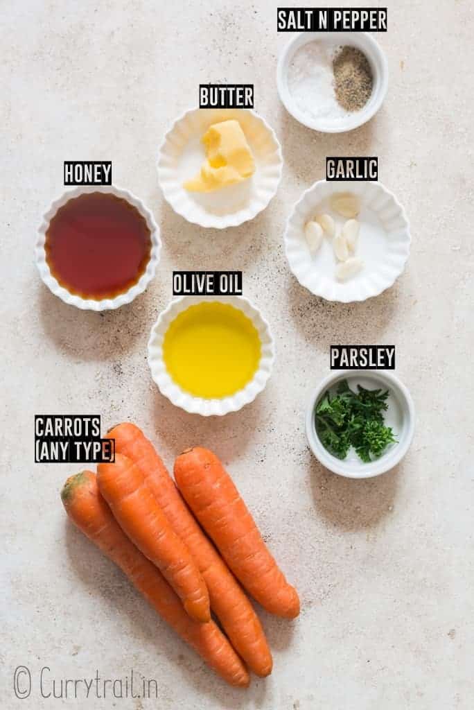 all ingredients for roasted honey glazed carrots