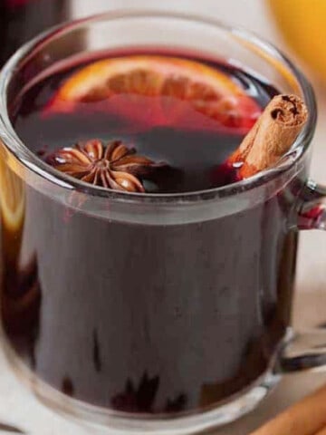 a glass of mulled red wine