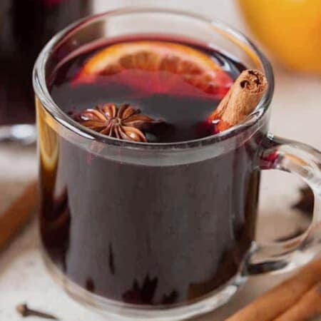 a glass of mulled red wine