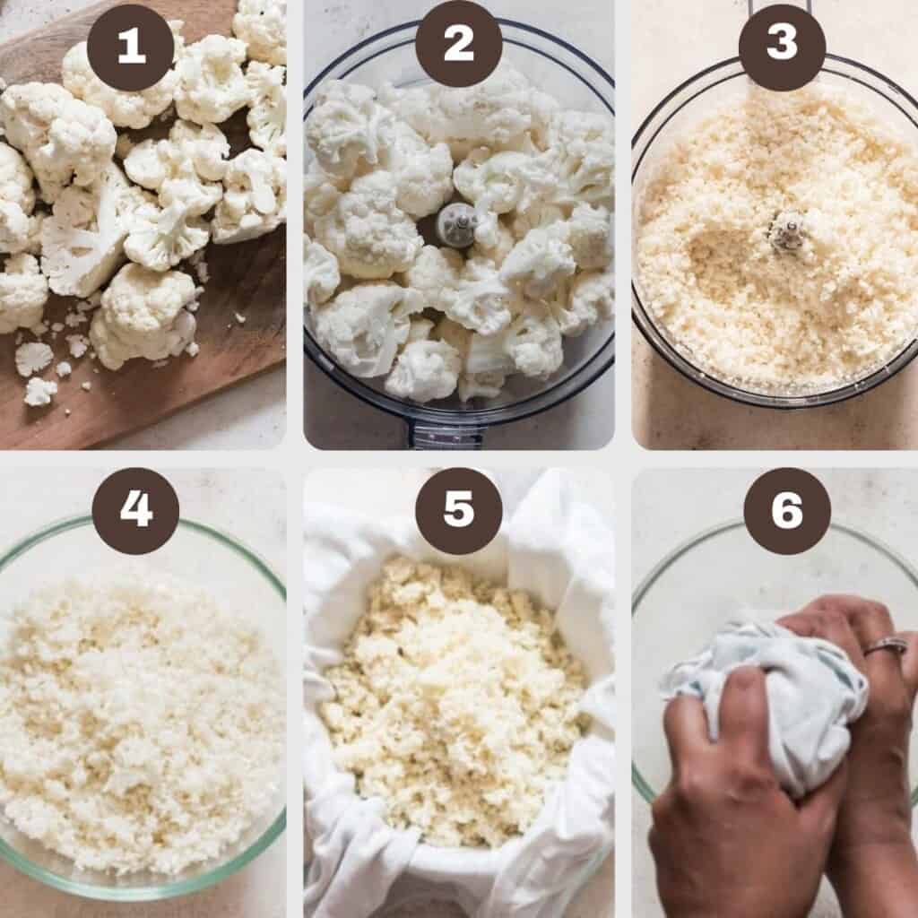 photo collage of making breadsticks with cauliflower.