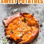 smashed sweet potatoes on baking tray