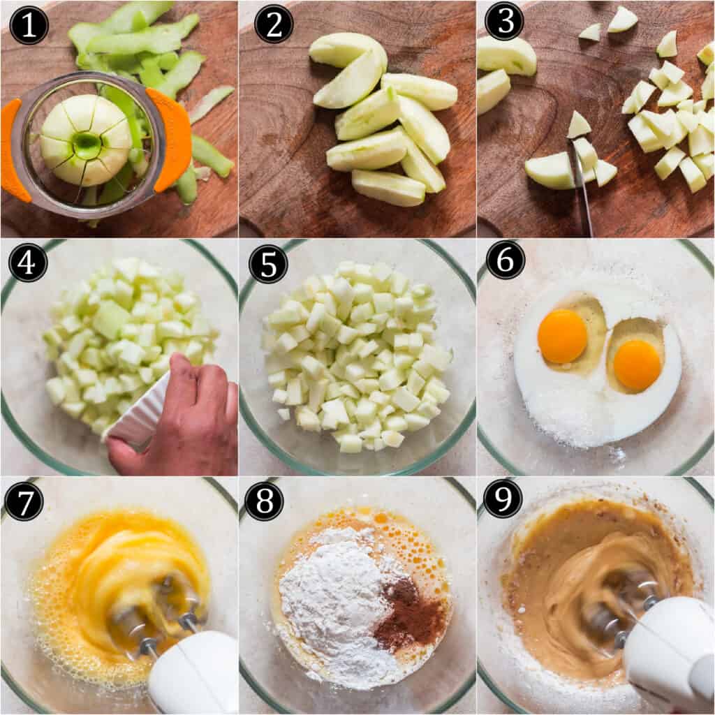 step by step pictorial of making apple fritters