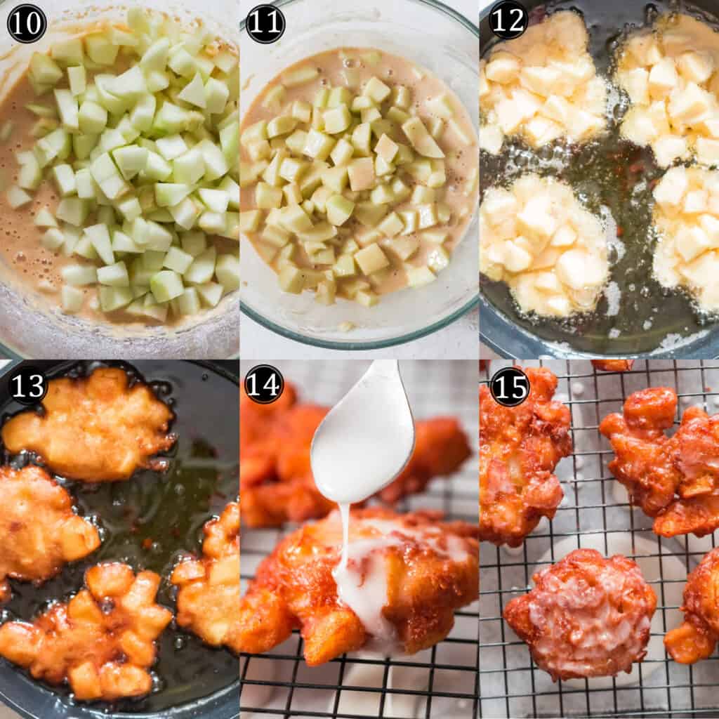 step by step pictorial of making apple fritters