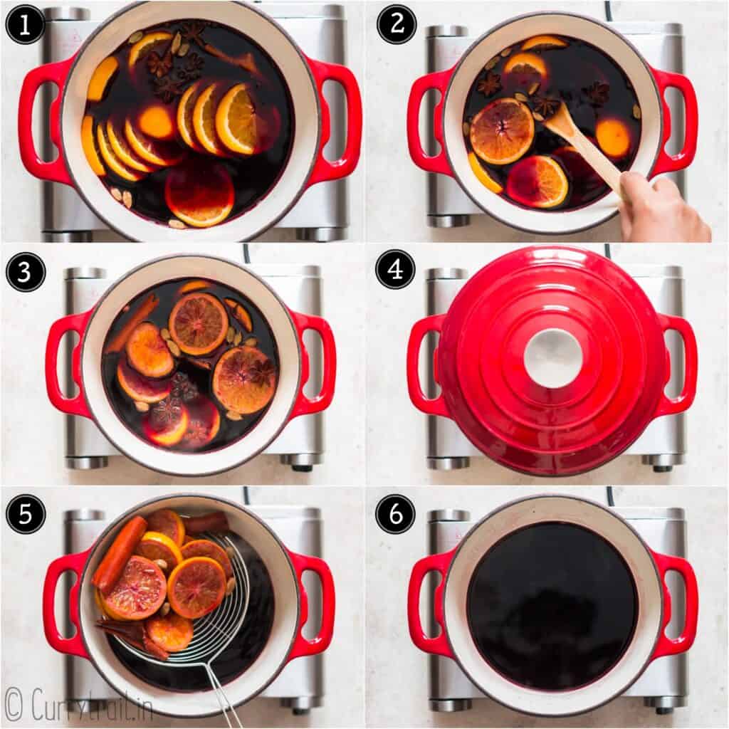 step by step picture collage of how to make mulled wine recipe