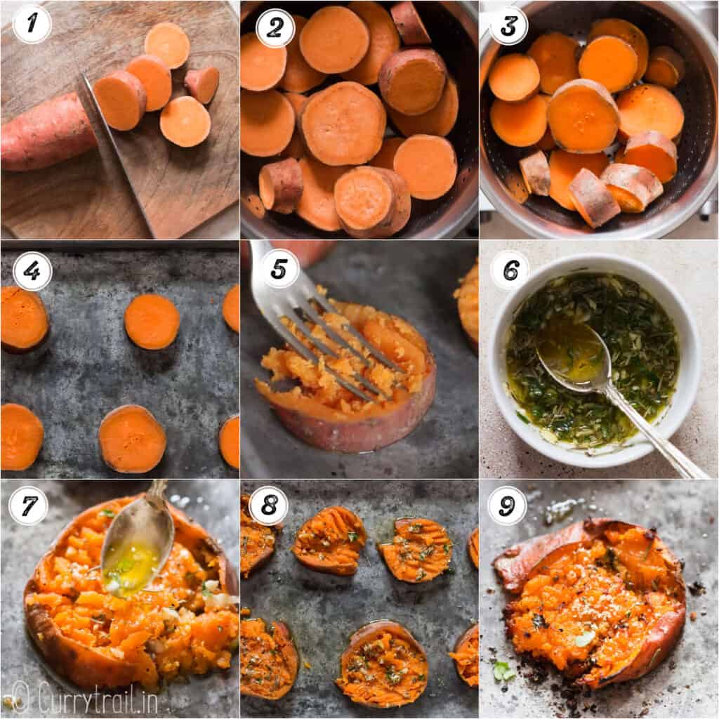 sweet potatoes smashed step by step pictorial collage