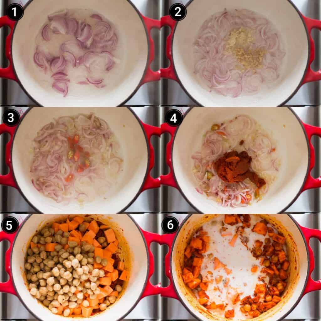 sweet potato curry step by step picture collage