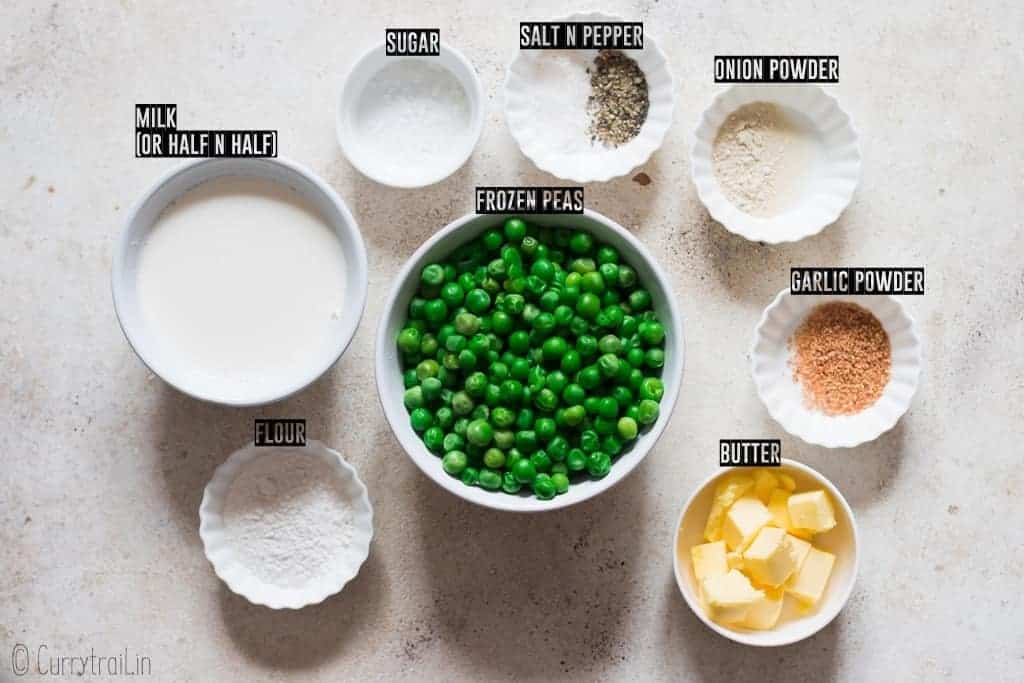 all ingredients for creamed peas recipe