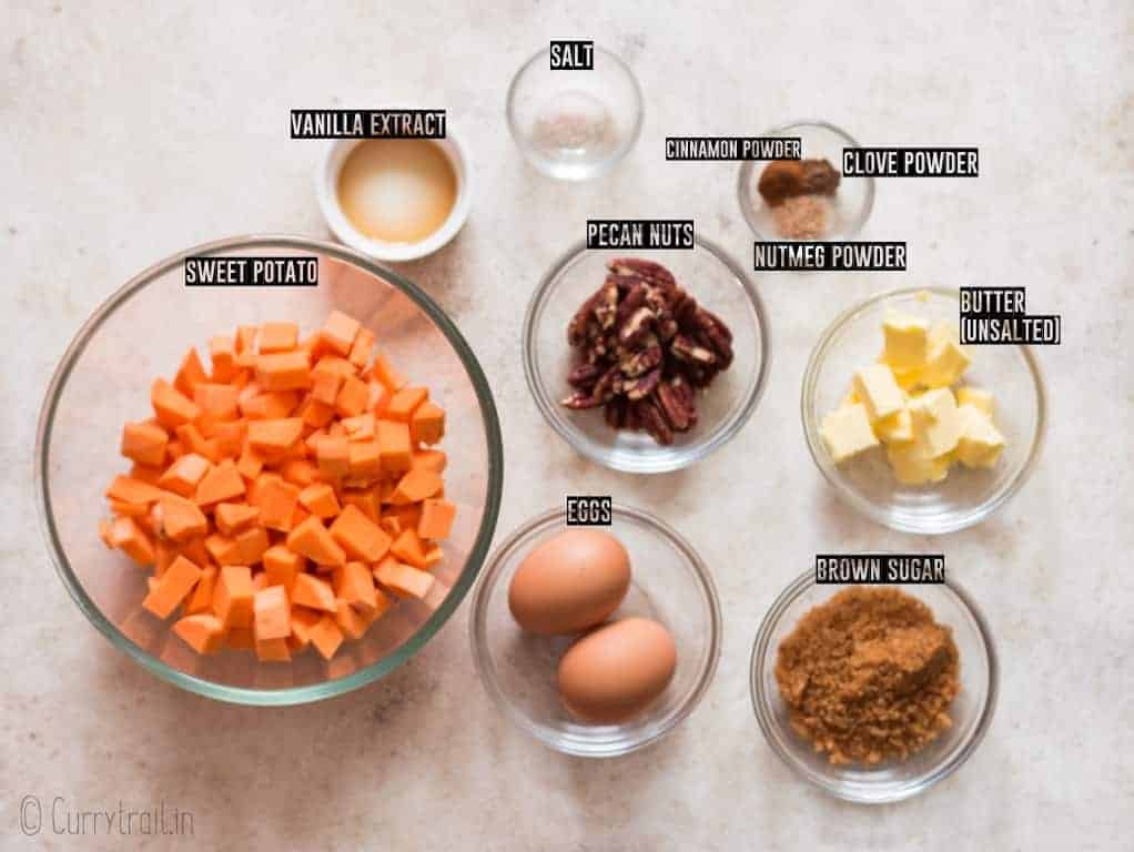 all ingredients for sweet potato casserole recipe