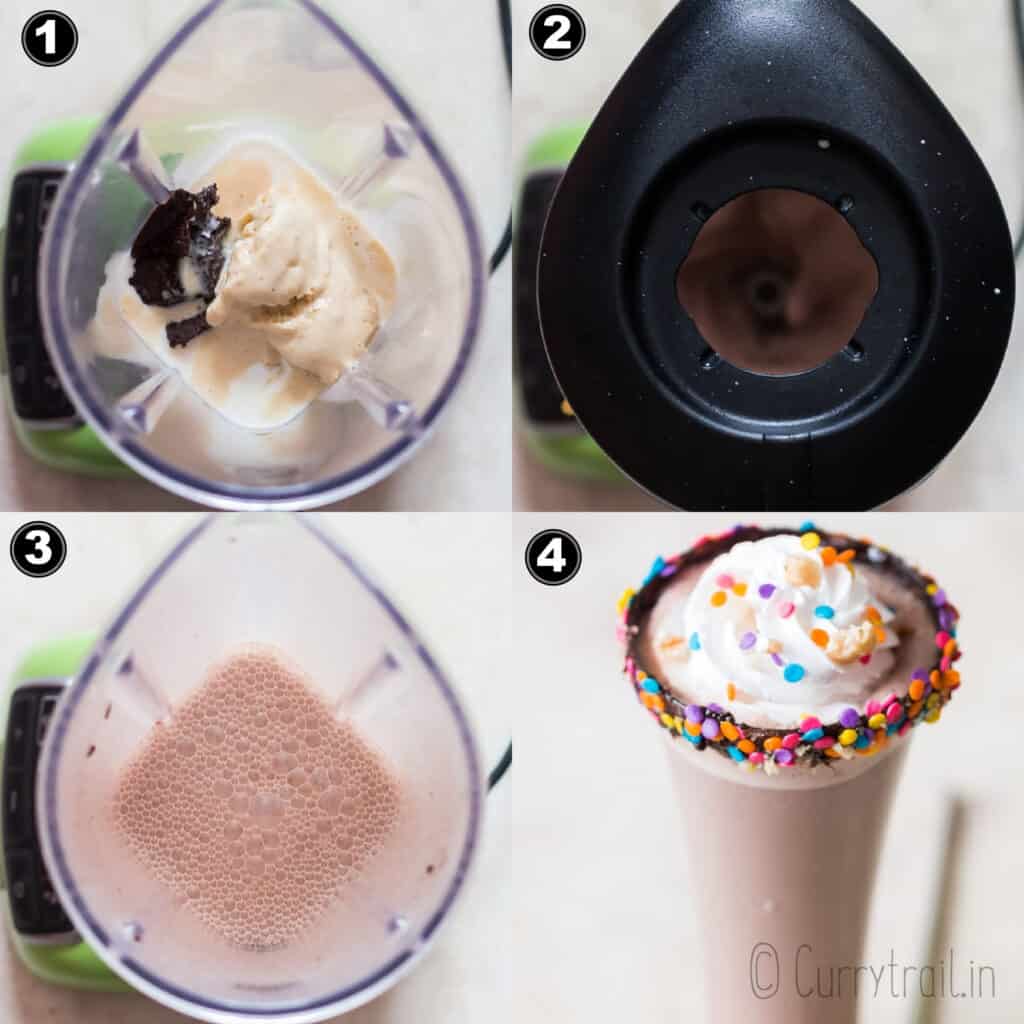 step by step picture collage of Nutella milkshake recipe