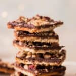 stacks of toffee crack candy with nuts
