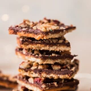 stacks of toffee crack candy with nuts