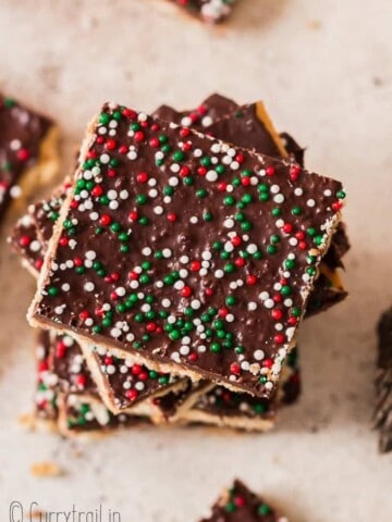 stacks of Christmas crack on board