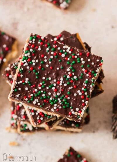 stacks of Christmas crack on board