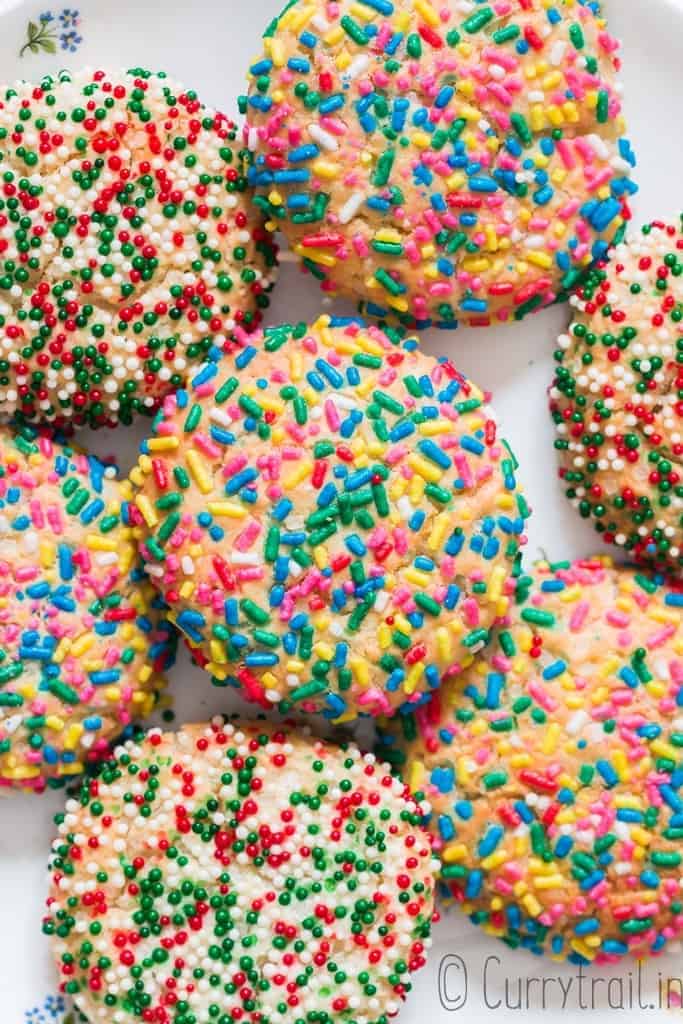 soft and chewy sprinkle sugar cookies on a plate