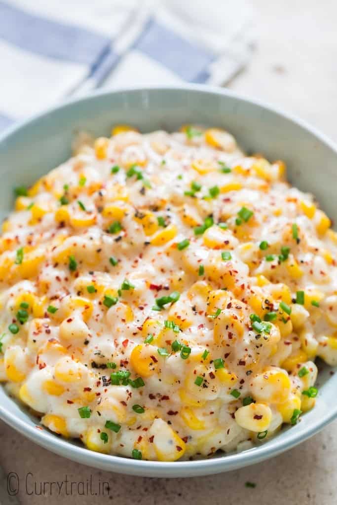 creamed corn in a bowl.