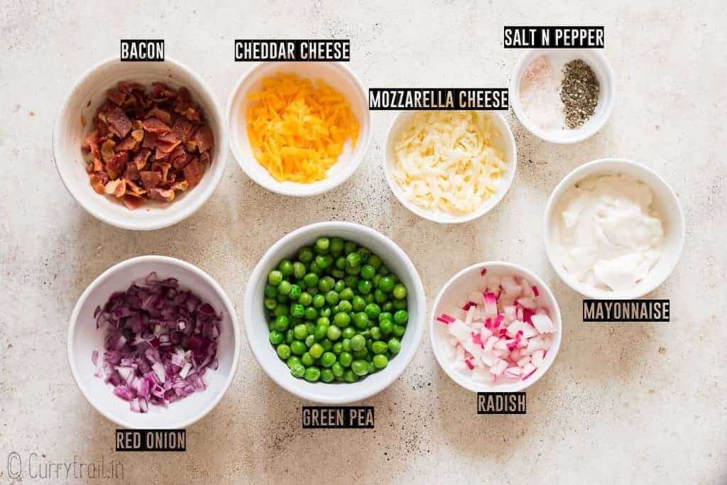 all ingredients for pea salad