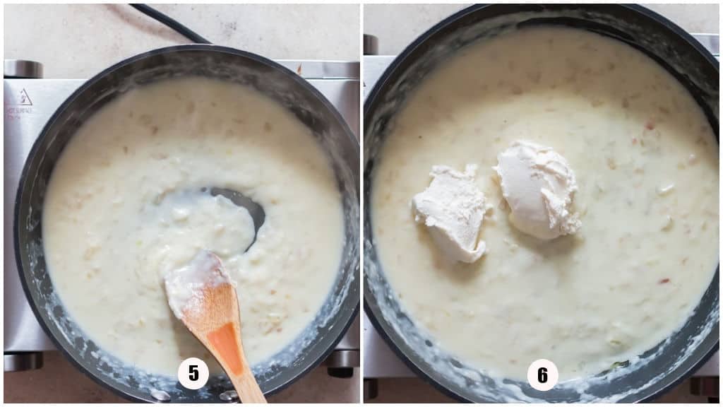 cooking cream cheese to make the creamed sauce for corn.