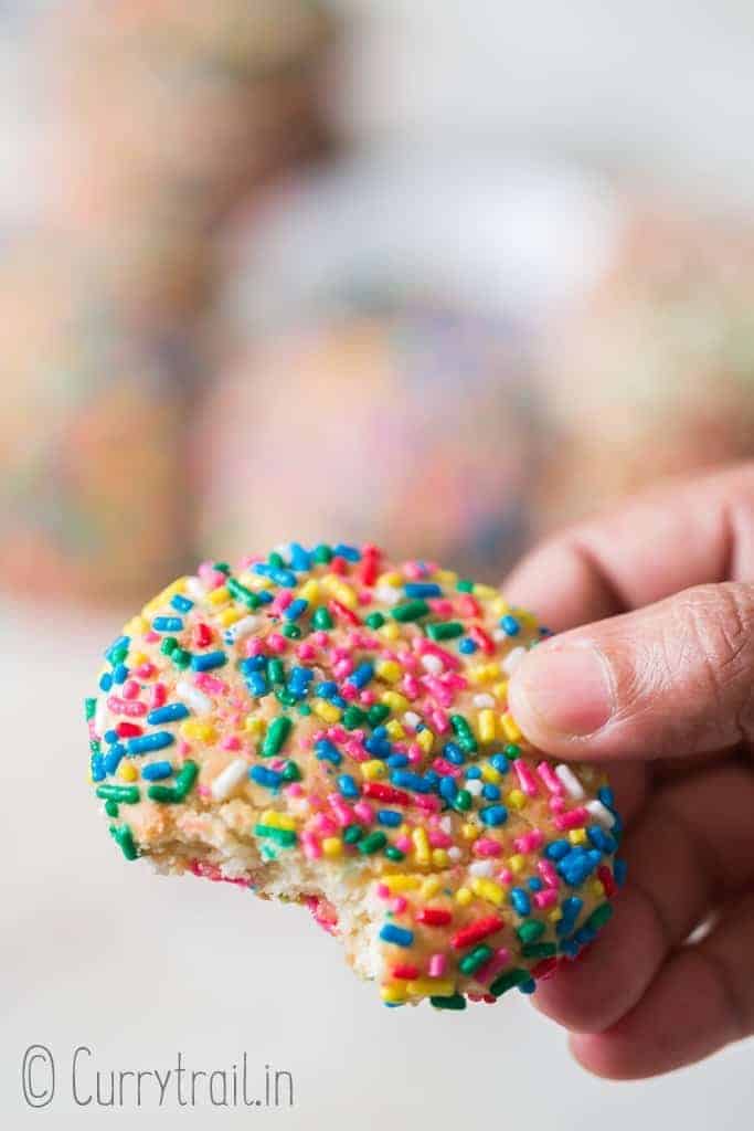 delicious bite of sprinkle cookies