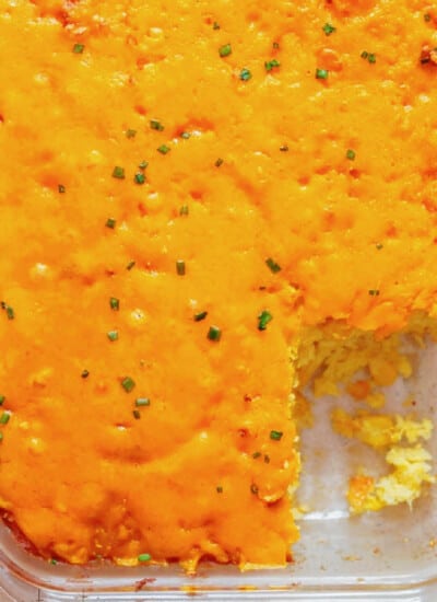 corn casserole in casserole dish
