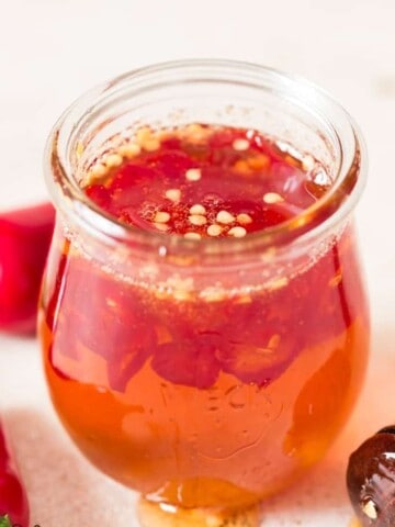 hot honey in glass jar