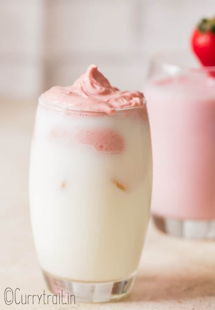 dalgona strawberry milk in glass