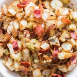 southern fried cabbage in ceramic bowl